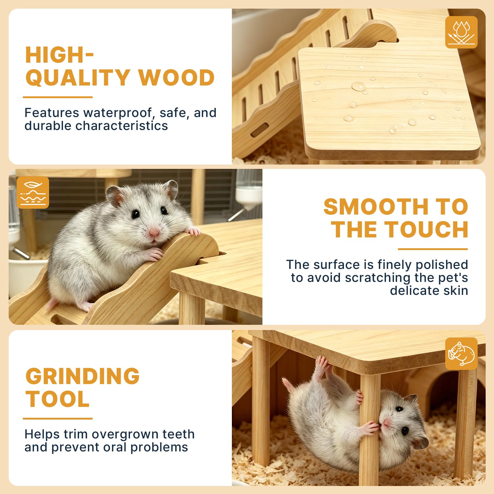 Plateforme en Bois pour Hamster avec Échelle d'escalade et Tunnel, Set Plateforme pour Petit Animal de Compagnie, Hamster Russe Doré Syrien Nain, Jouet à Mâcher Accessoire Cage