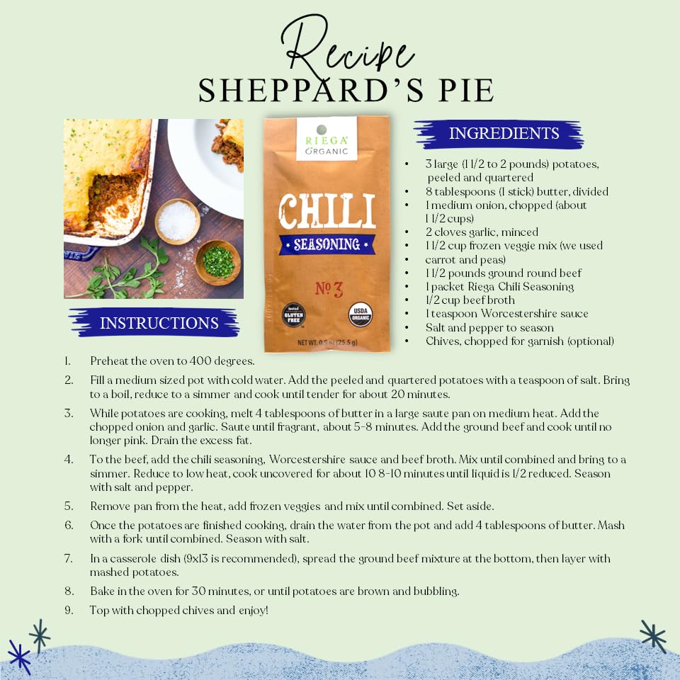 Miniatura 5 de Riega Mezcla de condimentos orgánicos de chile en polvo, 0.9 onzas (paquete de 8)