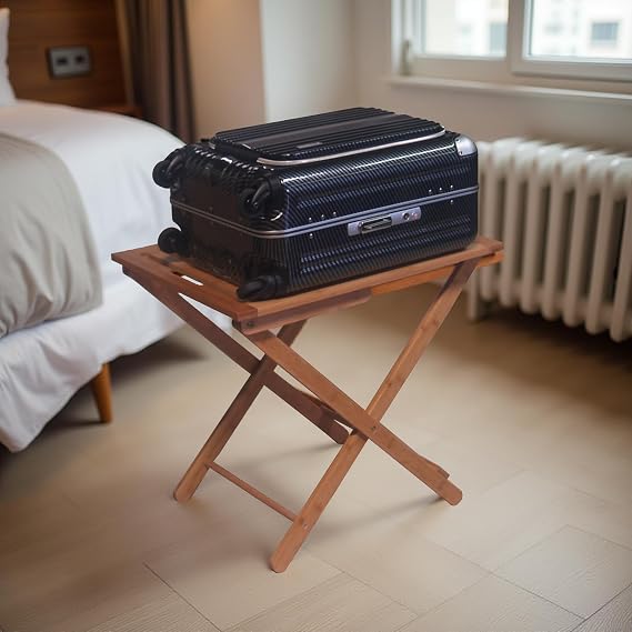 Proman Products Mirage Deluxe Foldable Bamboo Luggage Rack, Guest Room Essentials, Ideal for Bedroom, Hotel, Natural