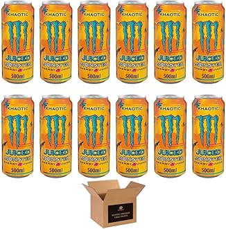 Monster Energy Drink Flavours | Juiced, Zero Sugar, Ultra, Monarch, Fiesta Mango, Strawberry Dreams, VR46, Punch | High Caffeine Sports Energy Drink | 500ml (Pack 12, Khaotic)