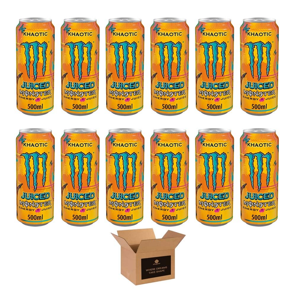 Monster Energy Drink Flavours | Juiced, Zero Sugar, Ultra, Monarch, Fiesta Mango, Strawberry Dreams, VR46, Punch | High Caffeine Sports Energy Drink | 500ml (Pack 12, Khaotic)