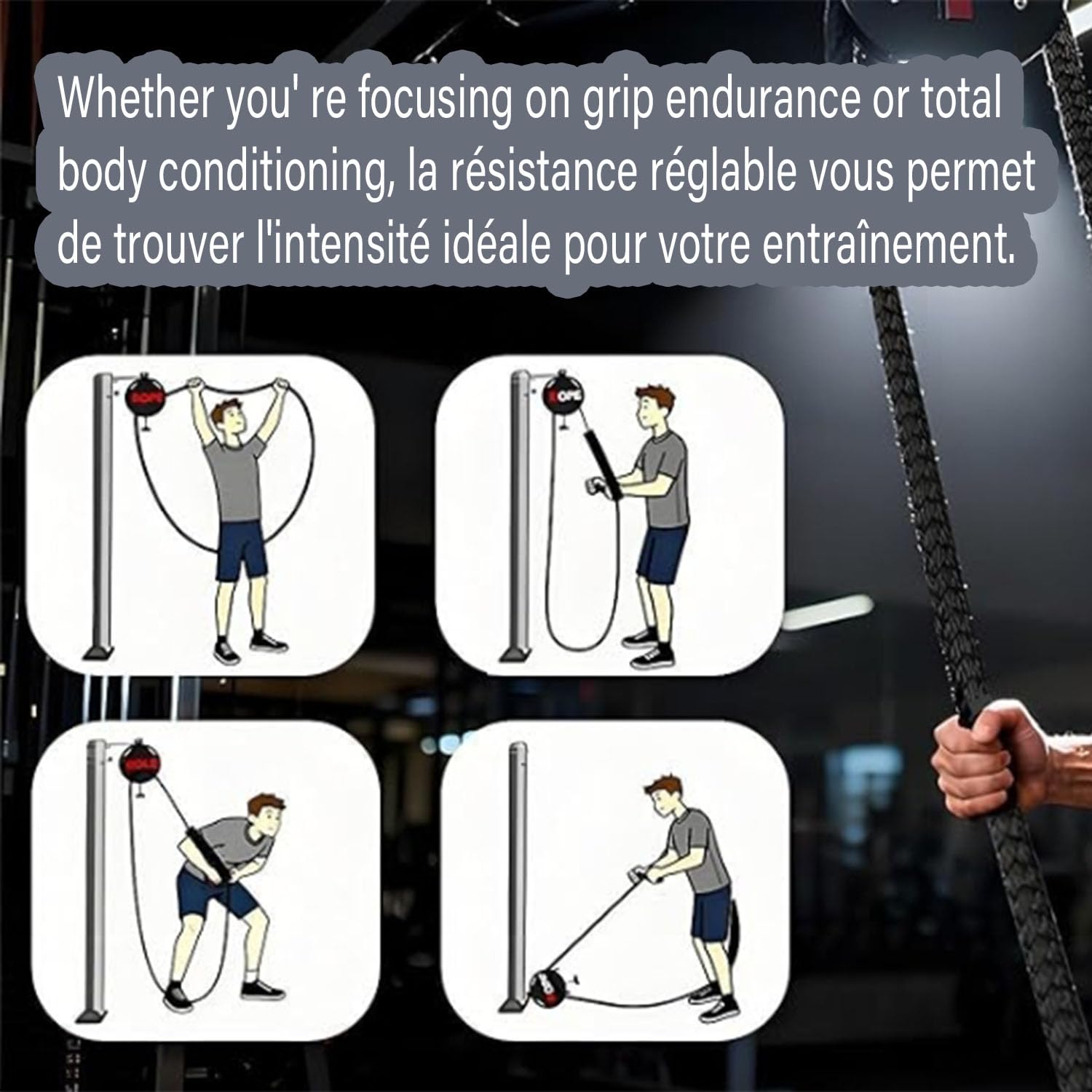 Entrenador de Cuerda Sin Fin MáQuina de Poleas para Gimnasio Cuerda de Cerrado MáQuina Poleas con Resistencia Ajustable Ejercicios Brazos y Espalda Equipo de Entrenamiento FíSico