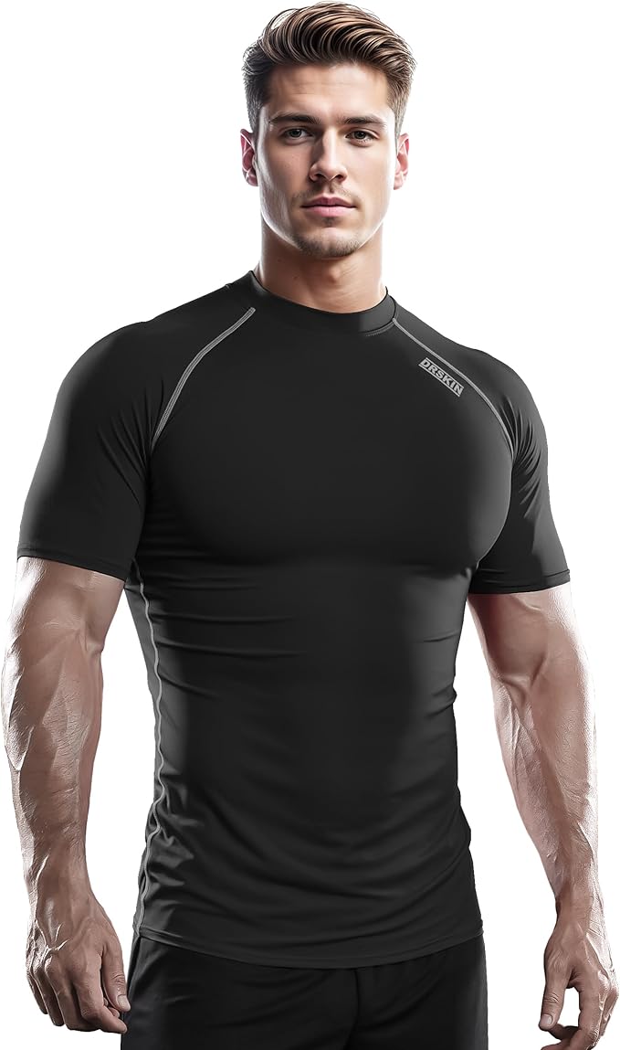 DRSKIN 4, 3 or 1 Pack Men's Compression Shirt Short Sleeve Top Baselayer Sports T-Shirt Athletic Running Active Workout