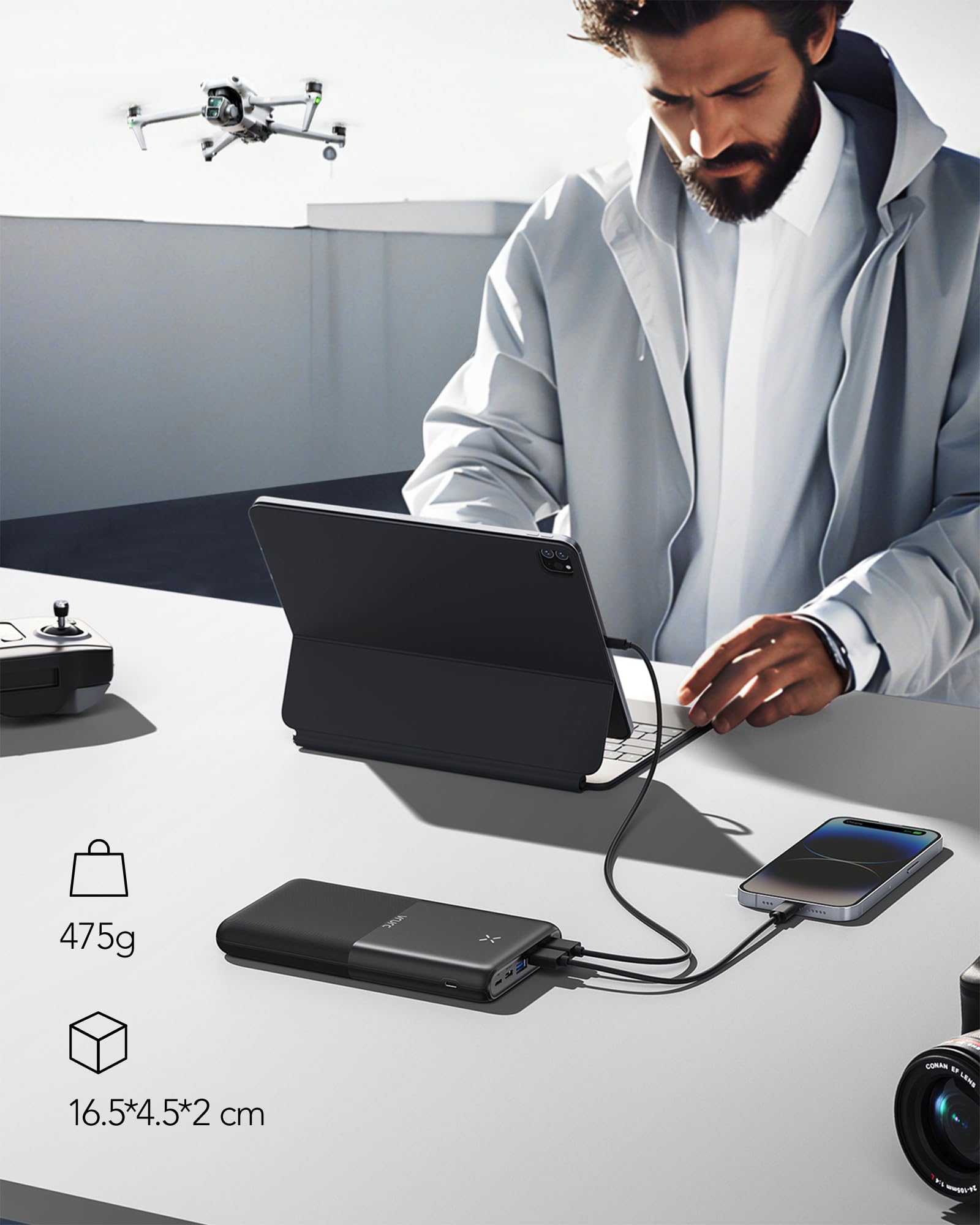 VRURC Batterie Externe 30000mAh USB C Power Bank Haute Capacité Charge Rapide 22.5W Compact Batterie Portable avec 4 Sorties et 3 Entrées Compatible avec Téléphone iPhone Samsung Tablet