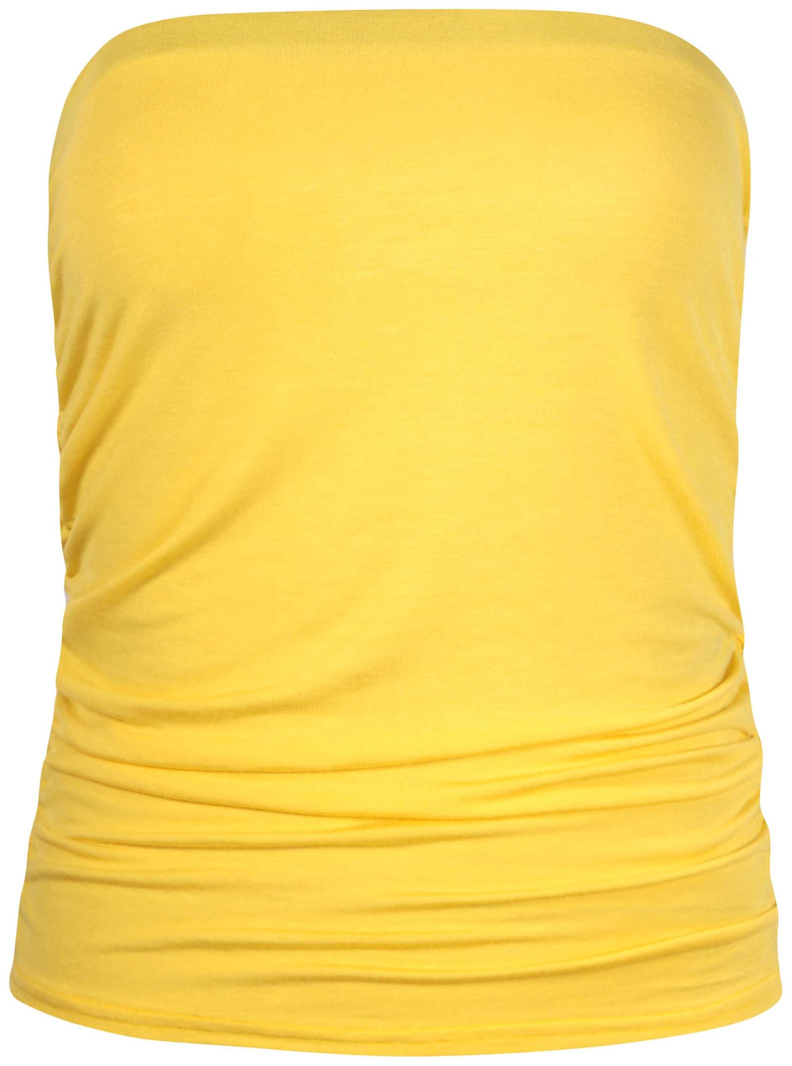 Purple Hanger Women's Yellow Plain Ruched Sleeveless Gathered Elasticated Soft Stretch Strapless Bandeau Boob Tube Vest Top Size 22-24 (Xxxl)