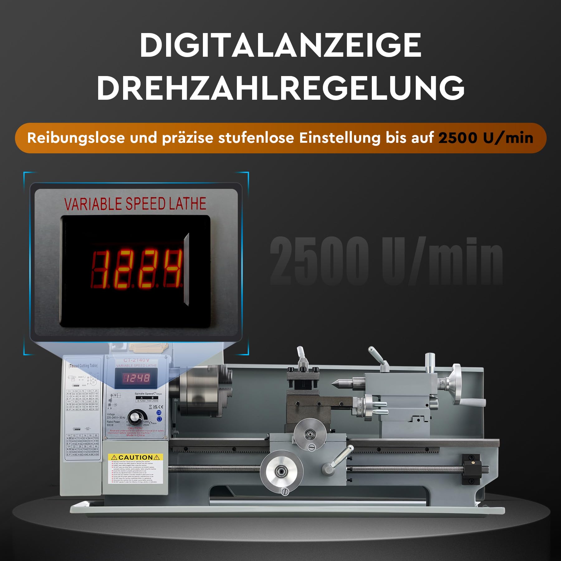 CREWORKS 750W Mini-Metalldrehmaschine 8x16 Zoll Tischdrehbank 210x400MM für Heimwerker Metall- und Holzbearbeitung