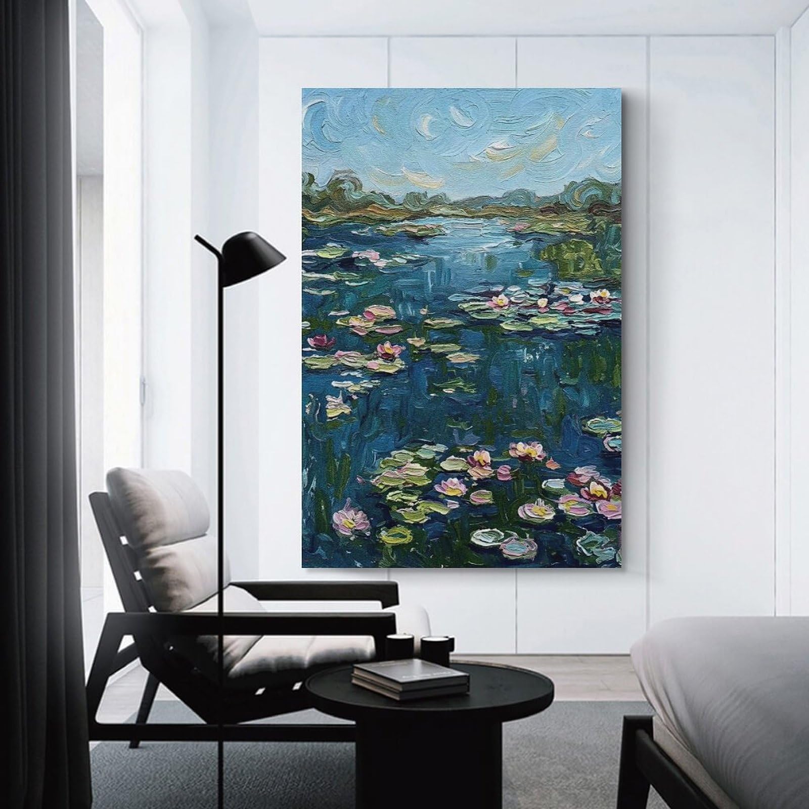 Junmoney Canvas Wall Picture Water Lilies Painting, 24x36inch(60x90cm), for Calm Bedrooms, Home Corners Or Flats, Decorative Wall Art for Cosy Rooms
