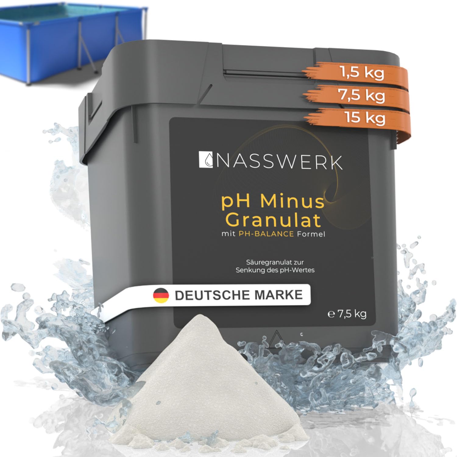 NASSWERK pH Minus Granulat 7,5kg | Organisches pH Senker Pool Granulat zur pH Wert Regulierung | pH Minus Pool & Whirlpool | pH-Minus Granulat hocheffektiv | Pool pH Minus Pulver zur pH Korrektur pH-