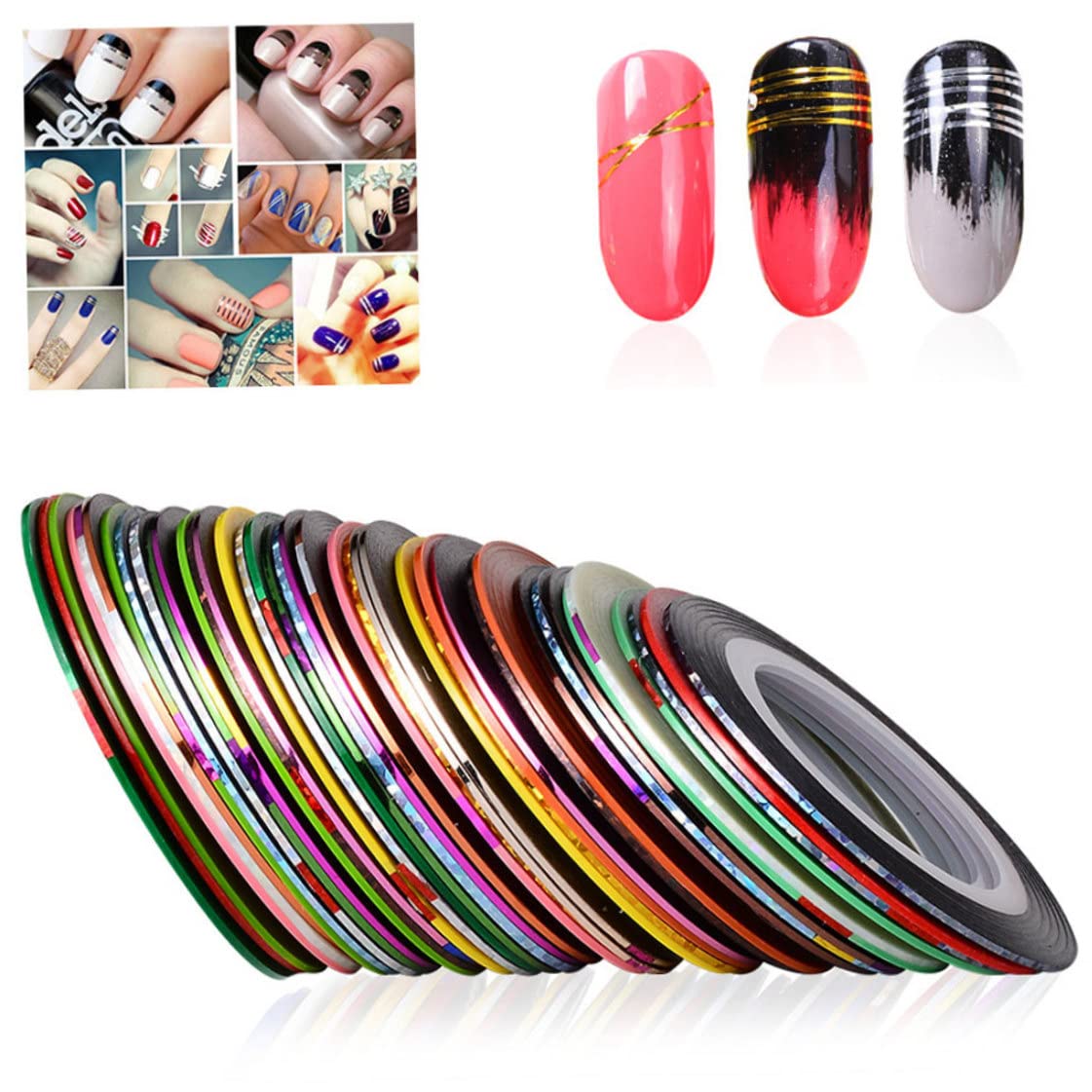 Ruban à bande nail art, ligne de ruban à nail art argent, autocollant de décoration de nail art, lignes de ruban adhésifs pour les nails nails, ligne d'ongle d'autocollant en argent, rayures à ongles