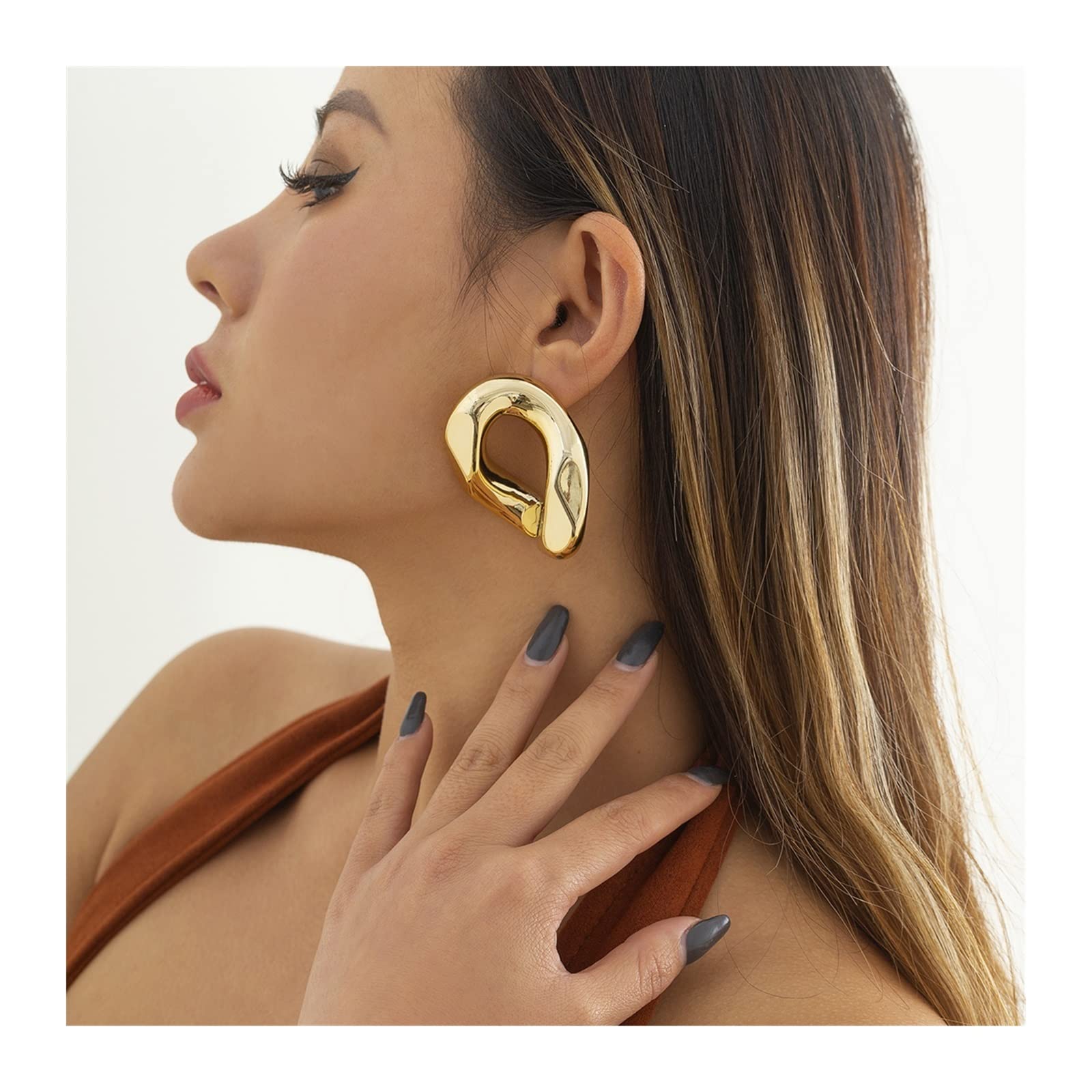 HJMMHX Damen-Ohrringe, Ohrringe für Frauen, Vintage-Punk, Metall, geometrische Kreis-Schleifen-Ohrringe, weibliche Schmuck-Ohrringe