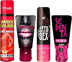 Kit 4 Produtos Para Casal Gel Deslizante Comestível Saborizado, Excitante Feminino e Gel Aperta (Melancia)