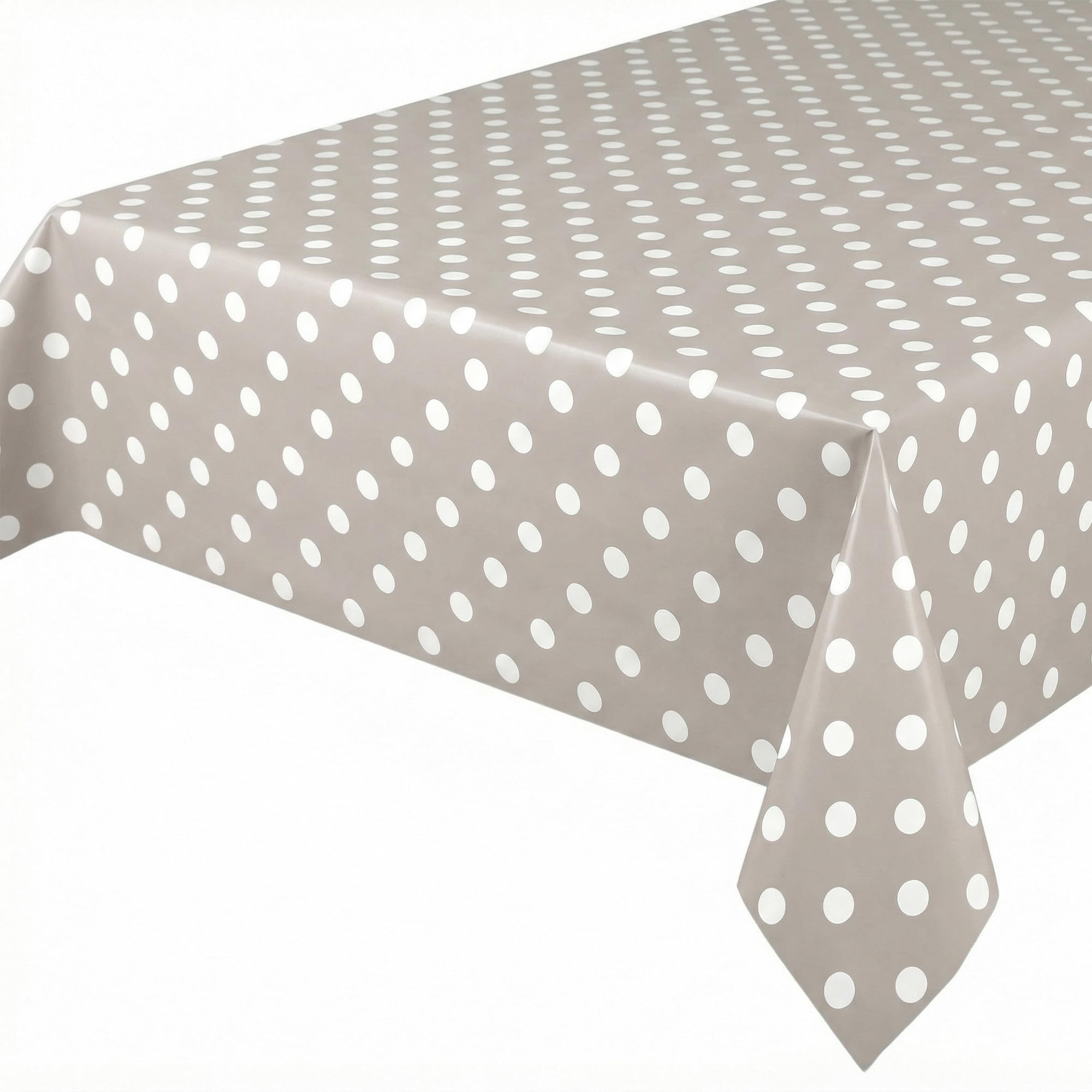 Taupe, Punkte Weiß Wachstuchtischdecke glatt abwischbar Garten Tischdecke RUND OVAL ECKIG, Größe wählbar (Rund 140 cm)