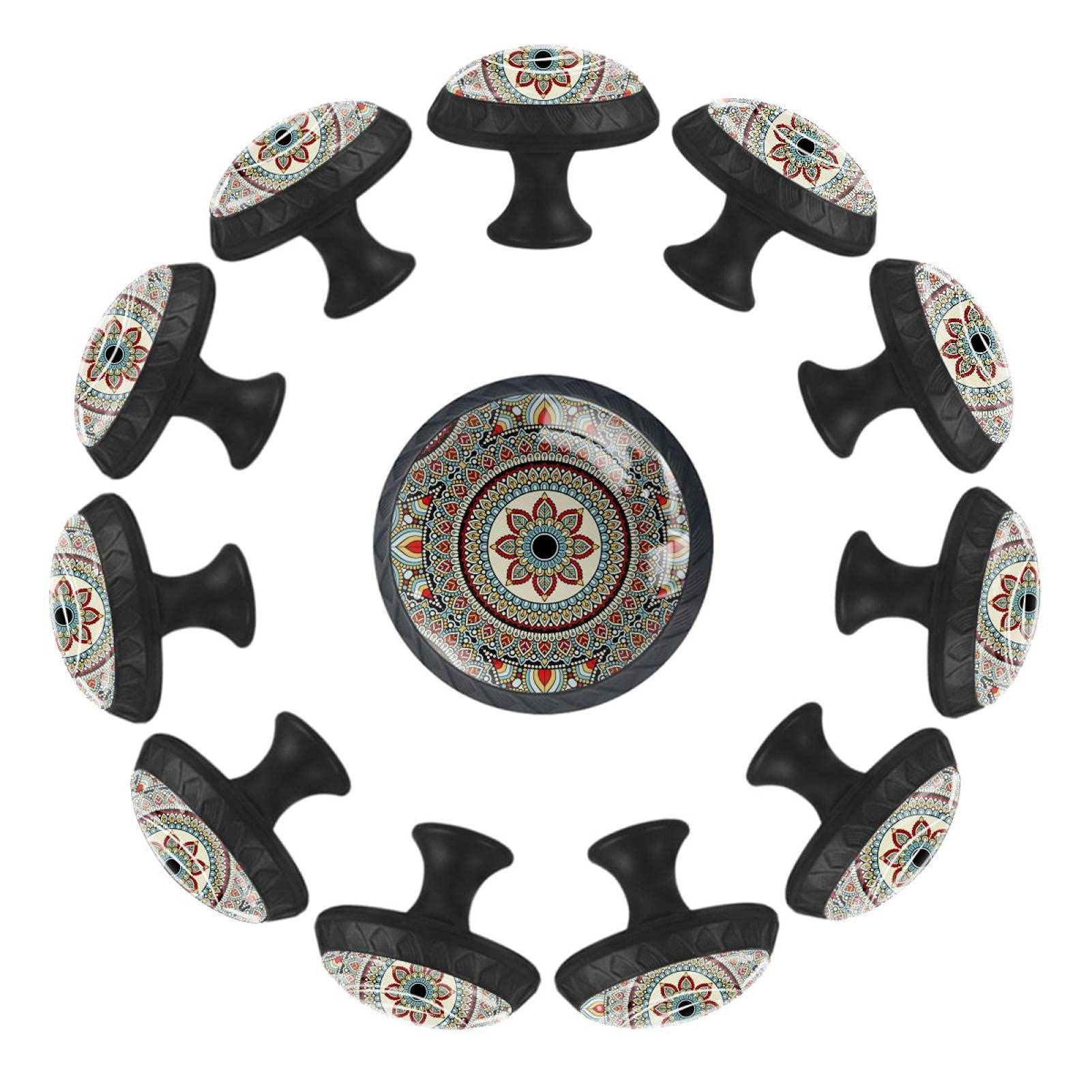 Boutons de tiroir mandala 35 mm lot de 12 poignées rondes en henné