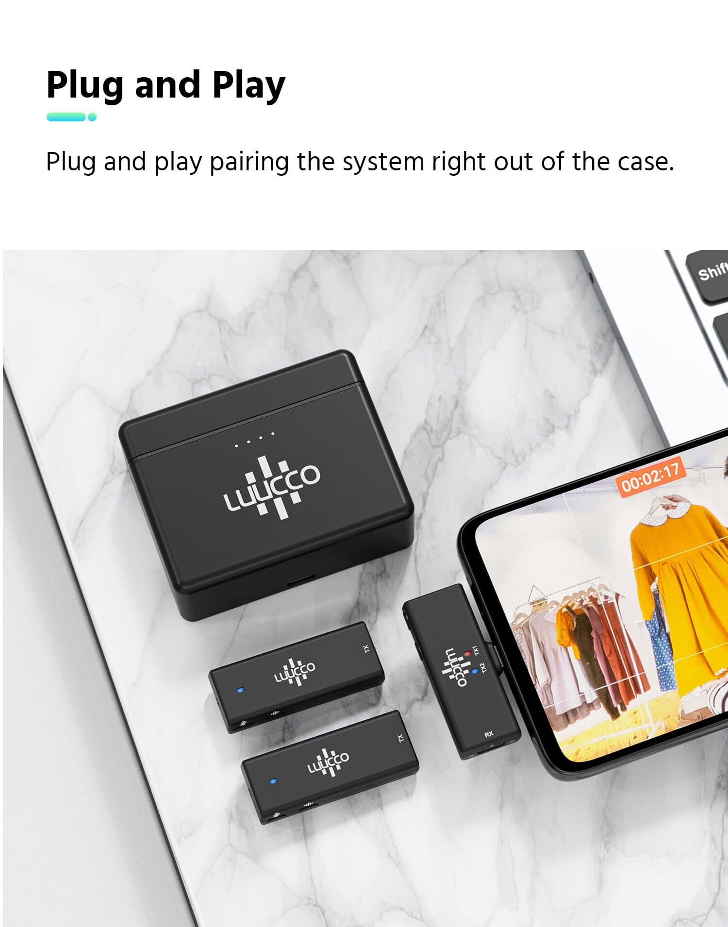 Micrófono Lavalier inalámbrico, cancelación de ruido inteligente, doble canal de 2.4G, ultracompacto, micrófono inalámbrico verdadero, para smartphones, cámaras, tabletas, computadoras y más.