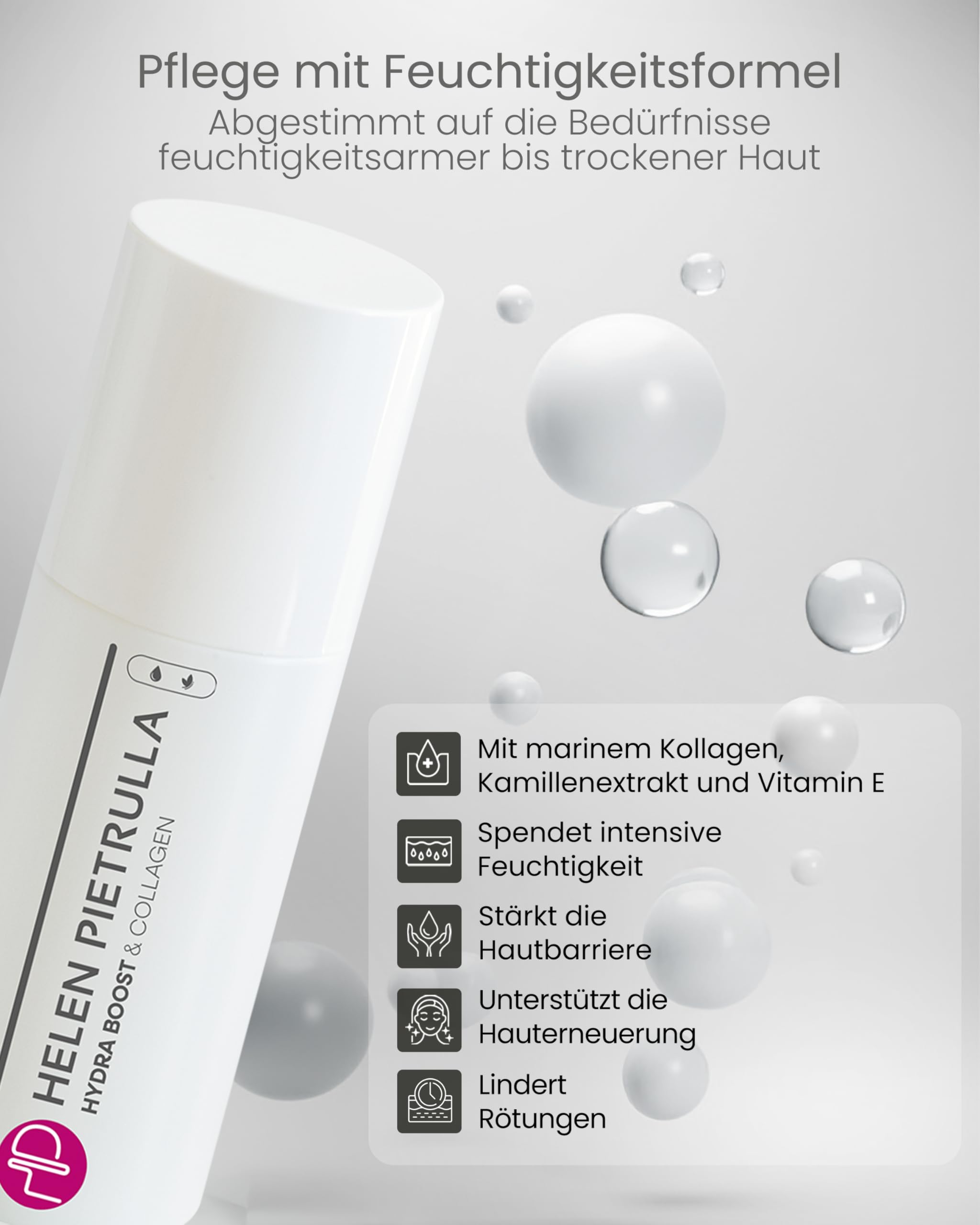 Helen Pietrulla Hydra Boost & Collagen 100 ml Feuchtigkeitscreme | Beruhigend, straffend, feuchtigkeitsspendend und Anti-Aging Pflege mit Kollagen, Kamille & Vitamin E für glatte Hautbarriere.