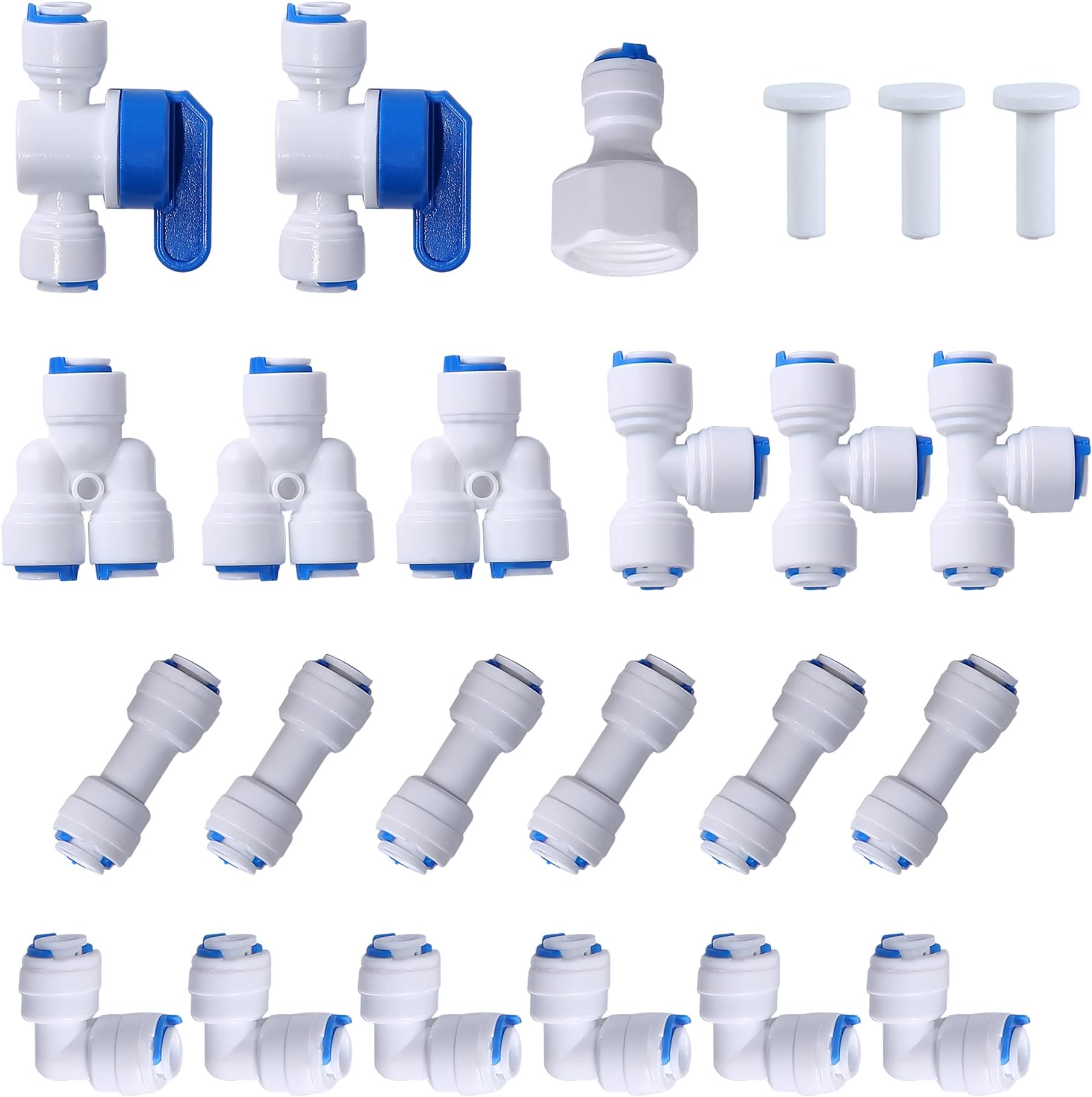 JBT 1/4" OD Quick Connect Push In to Connect Water Tube Fitting for RO Reverse Osmosis Water Filter Fittings 24 Pack