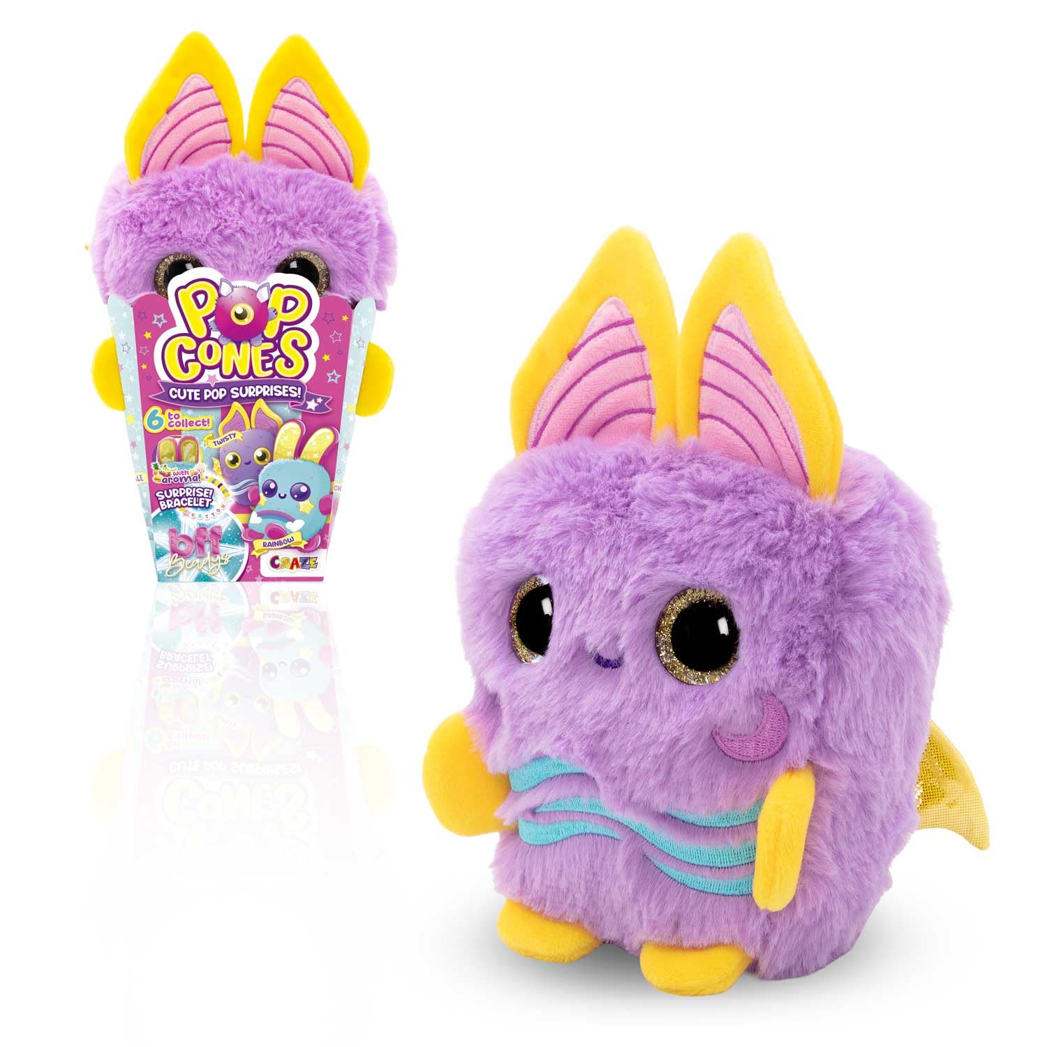 CRAZE Pop Cones Twisty Plush – Kawaii Plushy in Popcorn Box with Exclusive BFF Bracelet – Cute Plushies & Soft Plushes