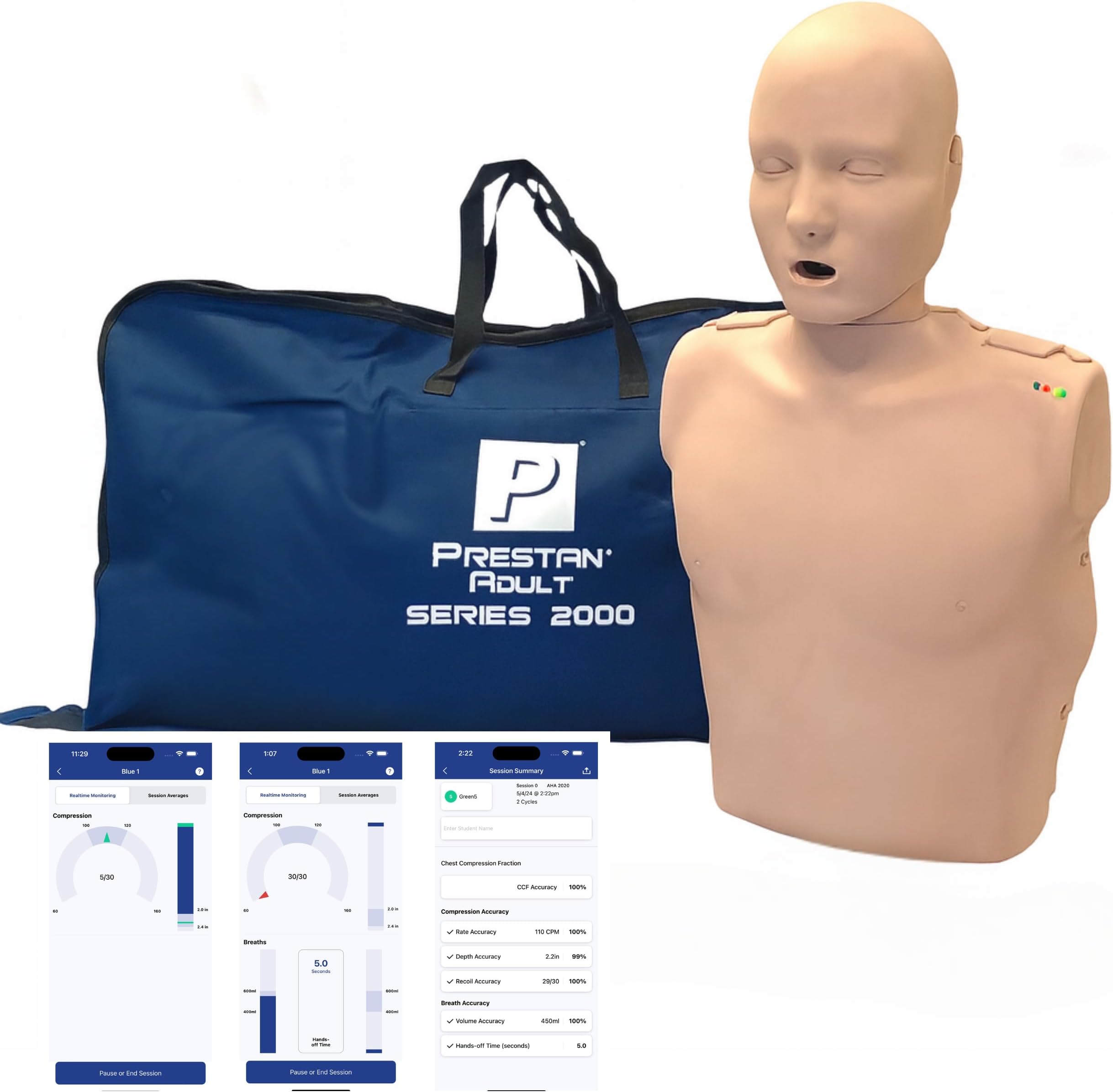 PP-AM-2000-1-MS Adult Series 2000 CPR Training Manikin with Advanced Feedback, Medium Skin