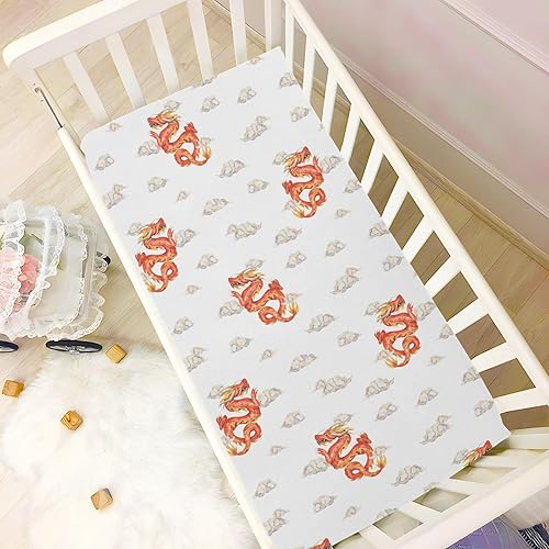 Miniatura 5 de Cartoon Chinese Dragon Crib Sheets - Stretchy Fitted Crib Sheets for Boys Girls, Unisex Cozy Baby Crib Sheet 27 x 39 x 5 Inches