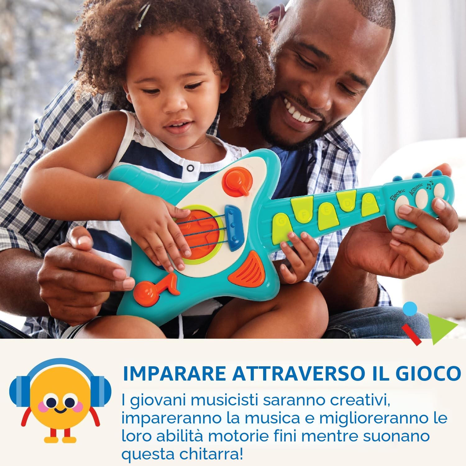 Battat - Chitarra giocattolo per bambini, ragazzi e bambini - Suonare la chitarra con il libro delle canzoni - Modalità acustica, elettrica e canzone - 2 anni +
