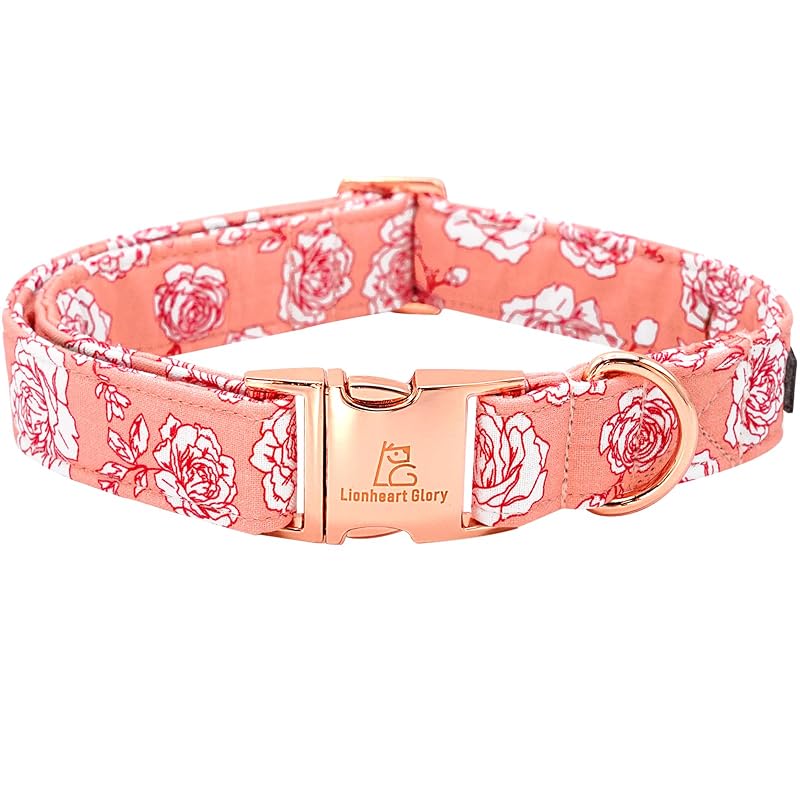 Coleira para cães pequena de algodão com estampa floral e laço artesanal Lionheart glory B:Roses – Pacote com 1