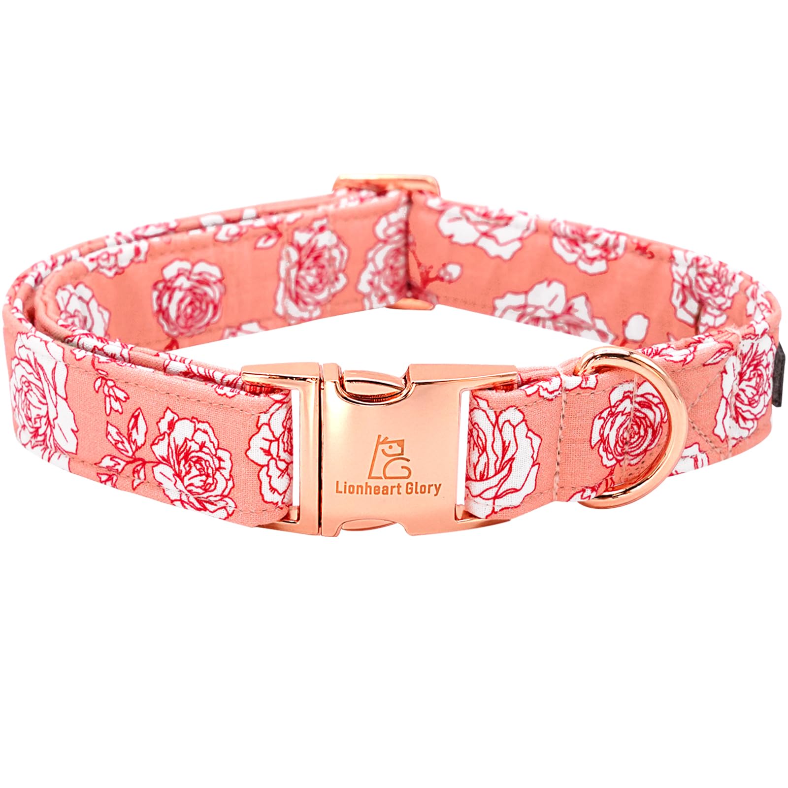 Lionheart glory Valentine's Day Collar, Pink Roses Print Dog Collar for X-Small Cute Dog Collars Spring Female Pet Gift Adjustable Heavy-Duty Puppy