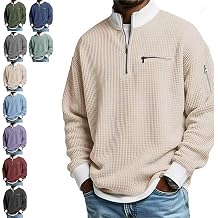 2026 Mens Casual Fashion up Collar Contrasting Zipper Sweatshirt, Mens Daily Loose and Simple Waffle Pullover