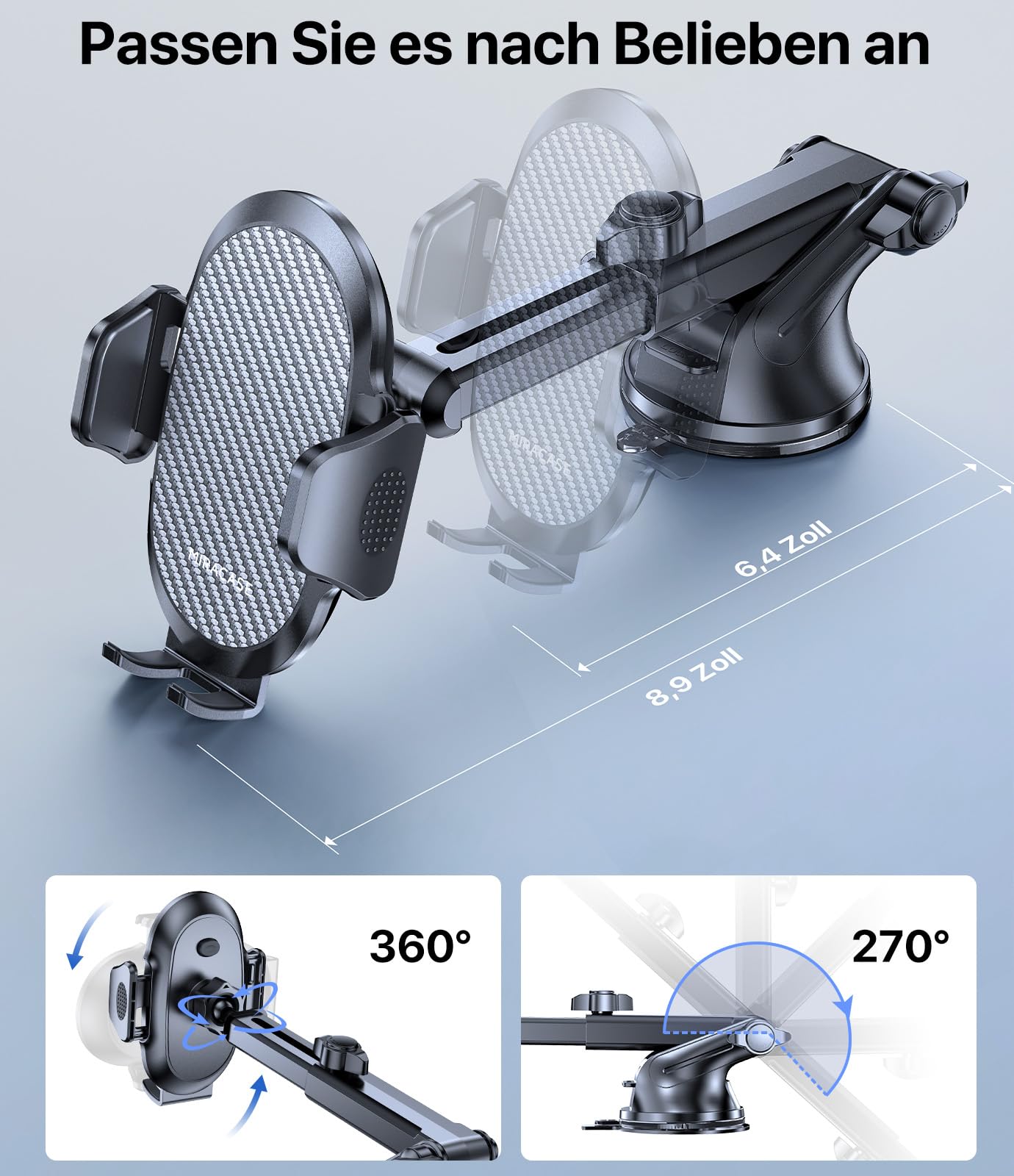 Miracase Support de téléphone Portable pour Voiture [Ventouse améliorée 2025] Support de téléphone Portable pour Voiture Rotatif à 360° pour Tableau de Bord, Pare-Brise de Voiture, pour iPhone Galaxy