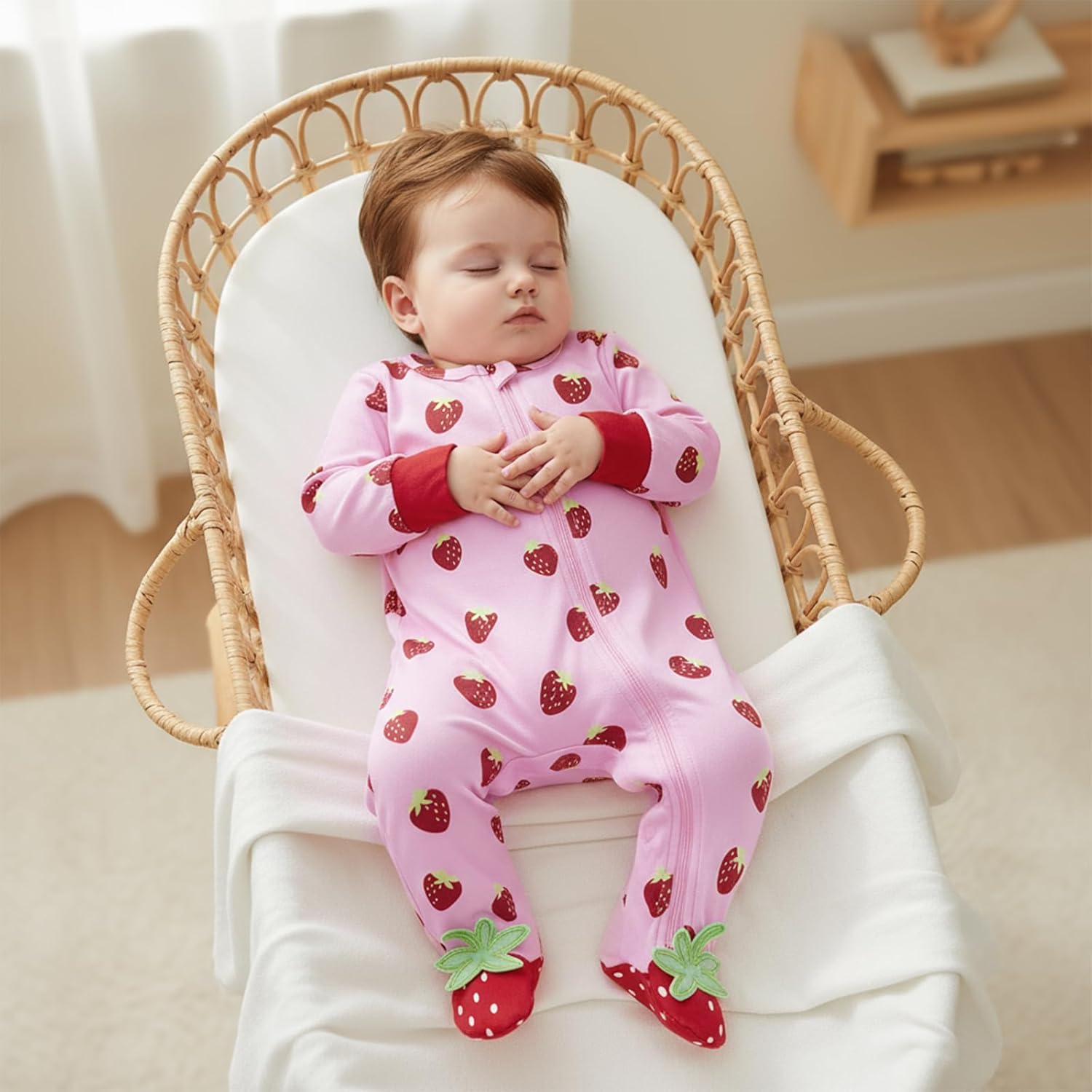 Newborn Baby Girl Romper Strawberry Outfit Zipper Footie Onesie Long Sleeve Jumpsuit Overalls Fall Coming Home Outfit - Image 2