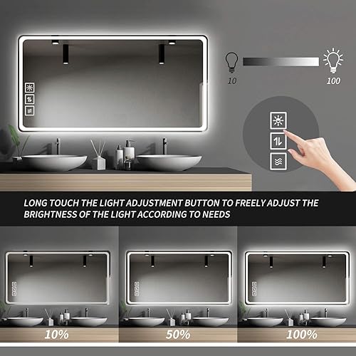 Miniatura 4 de LAIYA Espejo de baño LED de 40 x 32 pulgadas, espejo de tocador con luces delanteras montado en la pared, antivaho sin marco, espejo de maquillaje