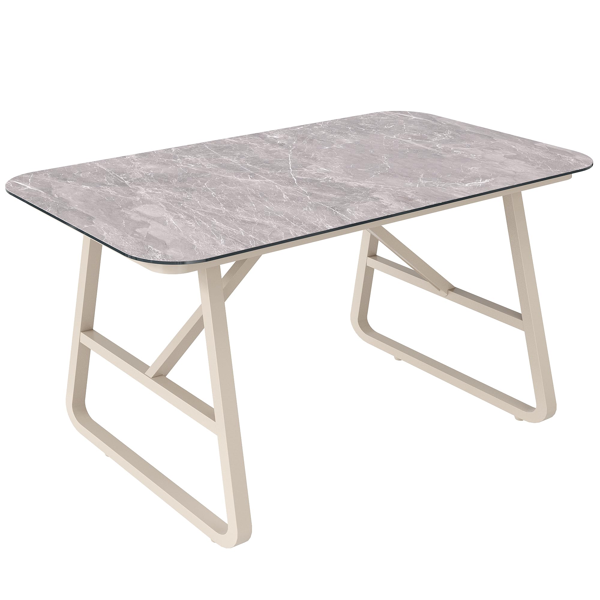 Merax Gartenmöbel Set 6-7 Personen, Gartenlounge Lounge Set aus Metallrahmen & PE-Rattan, Balkonmöbel Outdoor Sitzgruppe mit Tisch & Kissen, Kombinierbar Gartensofa-Set, Wetterfest für Terrasse, Beige