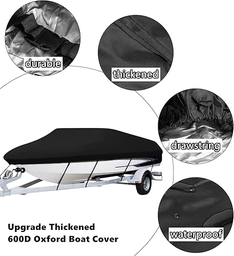 Miniatura 2 de Funda para lancha de 17 a 19 pies, 600D Oxford, resistente al agua, resistente al sol, grado marino, cubierta para lancha al aire libre para todo