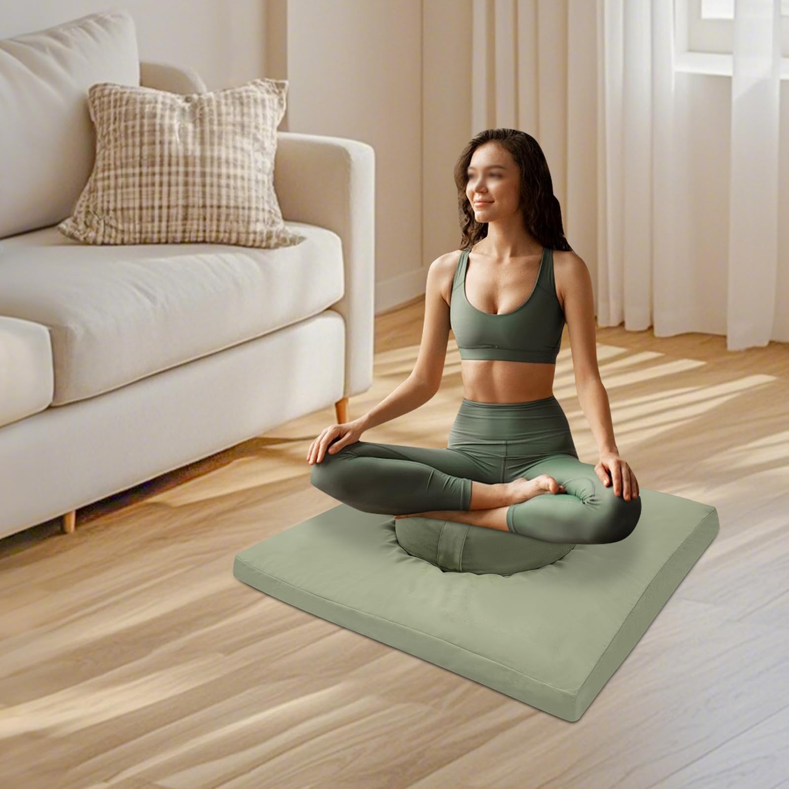 Tappetino da meditazione, set di cuscini da meditazione, rotondo e quadrato, imbottitura in buccia di grano saraceno e cotone, rivestimento in velluto lavabile, per yoga, meditazione e relax