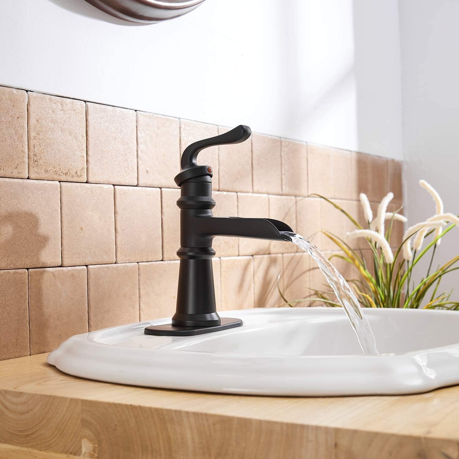 Product Deal Bathroom Faucet Black Matte Waterfall Single Hole Vanity With Pop Up Drain Assembly Bath Sink Farmhouse One Handle Mixer Tap Deck Mount Waterline Lead-Free by Homevacious Free Shipping Offer Bathroom Faucet Black Matte Waterfall Single Hole Vanity With Pop Up Drain Assembly Bath Sink Farmhouse One Handle Mixer Tap Deck Mount Waterline Lead-Free by Homevacious