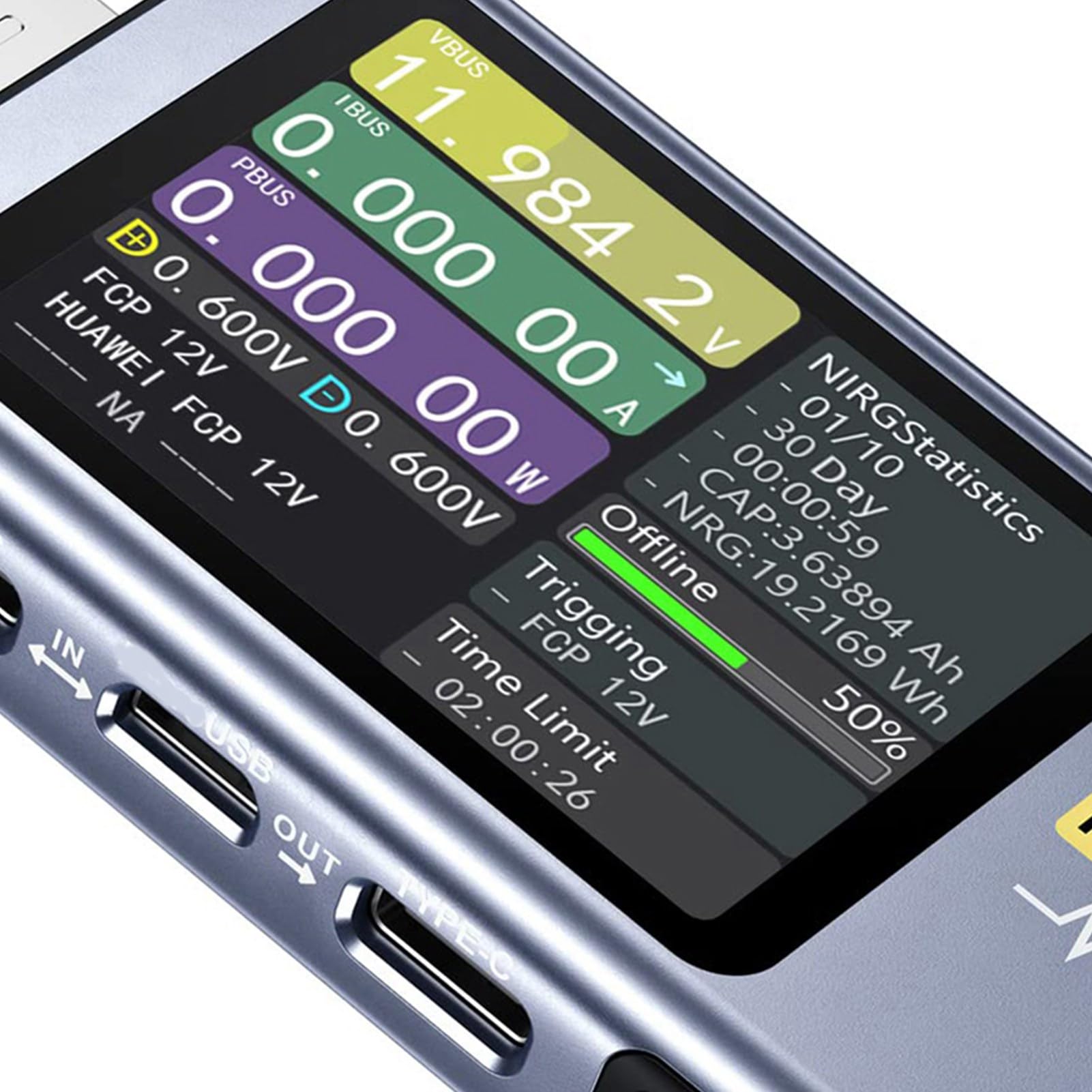 Sxhlseller Miernik Napięcia USB 140 W Wyświetlacz LCD Typu C Tester Szybkiego ładowania dla QC3.0 Obliczanie Pojemności Zapisu Danych dla Hobbystów i Profesjonalistów