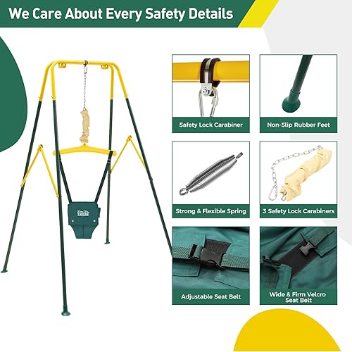 Miniatura 25 de FUNLIO Juego de columpios 2 en 1 para niños pequeños y bebés, columpio y gorila resistente para niños con 4 sacos de arena, soporte de metal