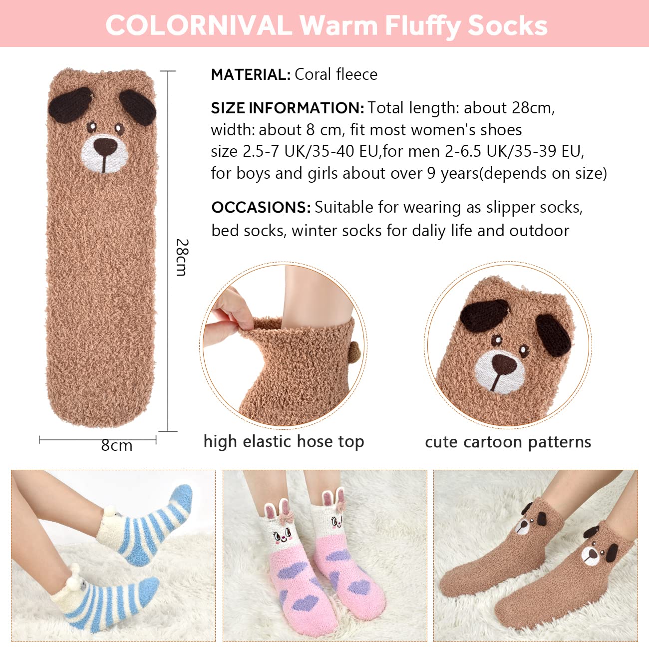 colornival 6 Paia Calzini Natalizi Calze Donna Invernali, Morbide Soffici Termiche Calzini Pile di Corallo Pantofola - Calzettoni Caldi da Pavimento per Casa e Letto