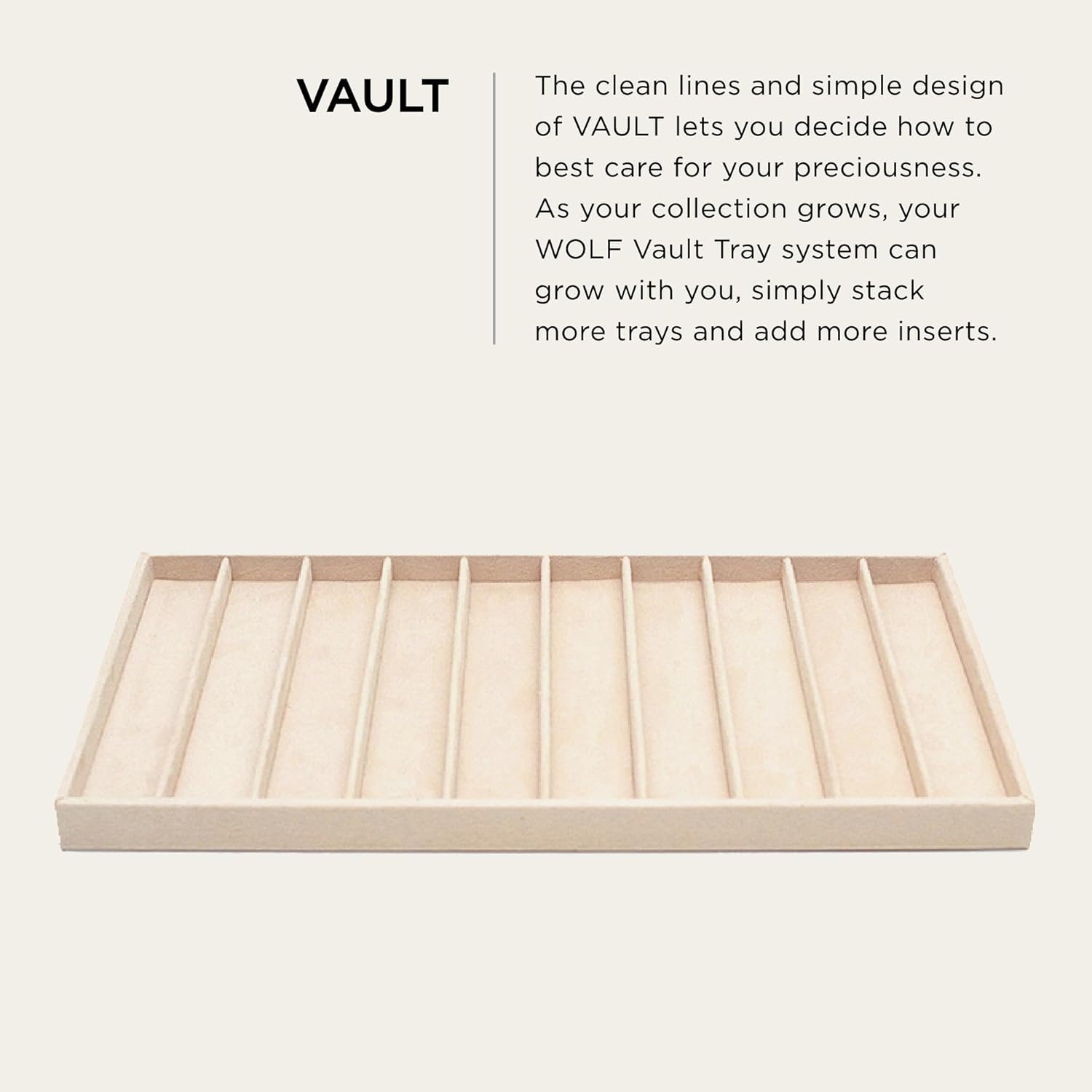 WOLF VAULT Tray Ring Insert, Beige - Includes 28 Ring Rolls - Stackable - Anti-Tarnish LusterLoc Lining - Prevents Jewelry Discoloration + Tarnishing