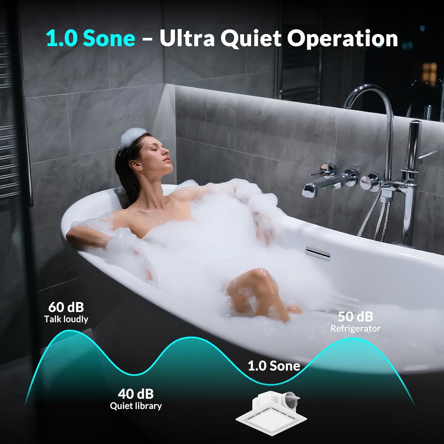 TEPU Bathroom Exhaust Fan with Light 130 CFM, 11.8In Grille, Cutout Size 9.8" x 9.8", Duct 4 Inch, 1.0 Sone Quiet Bath Ceiling Vent Fan Combo with 6500K 1200LM LED Light, for Bathroom, Laundry, Shower