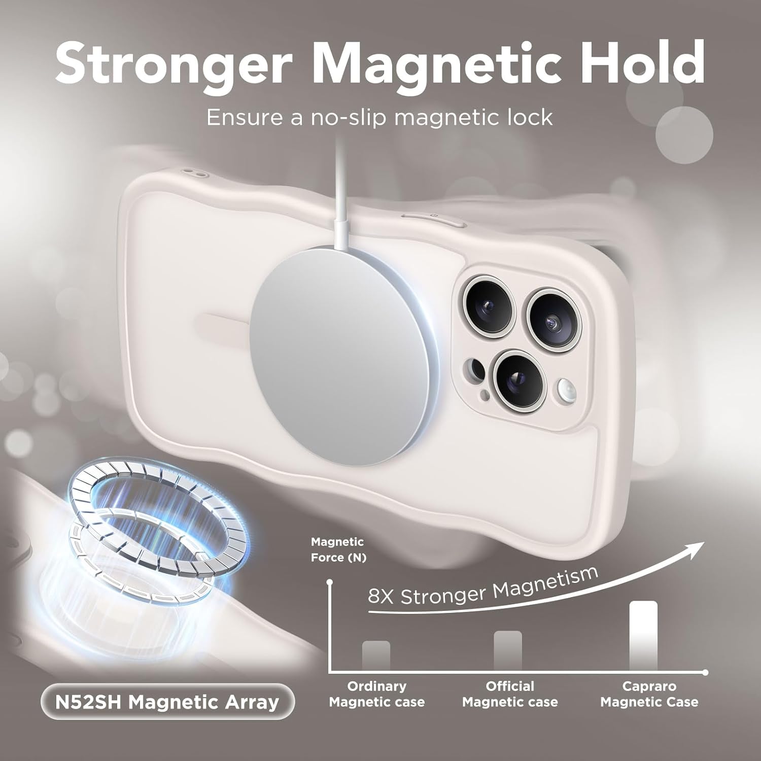 CAPRARO Cute for iPhone 15 Pro Max Case, Compatible with MagSafe, [Curly Wave Edge] [Full Camera Protection] [14 FT Drop Protection] Magnetic Phone Case for 15 Pro Max 6.7 Inch, Stone - Image 3