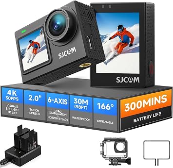 SJCAM SJ6 Ultra 4K Action Camera 30M Underwater Camera for Snorkeling | Dual Screen SteadyMotion 2.0 & 45 Horizon Correction 166 Wide Angle, Voice Control, 5G WiFi,with cycling Accessories Kit