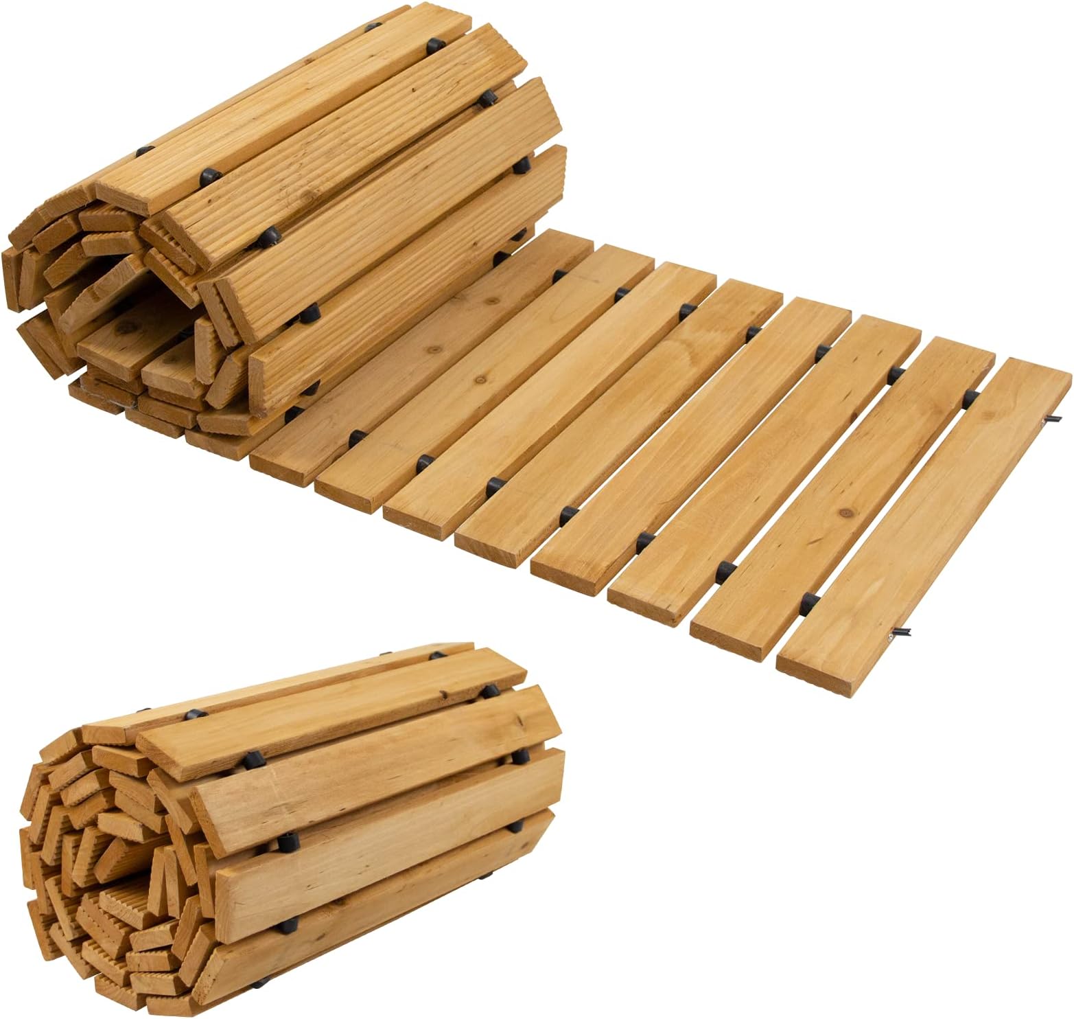 realife 8' Wooden Garden Pathway, Weather-Resistant Straight Walkway, Outdoor Patio Path Garden Boardwalk, Roll Out Portable Outdoor Flooring, Natural Cedar Hardwood