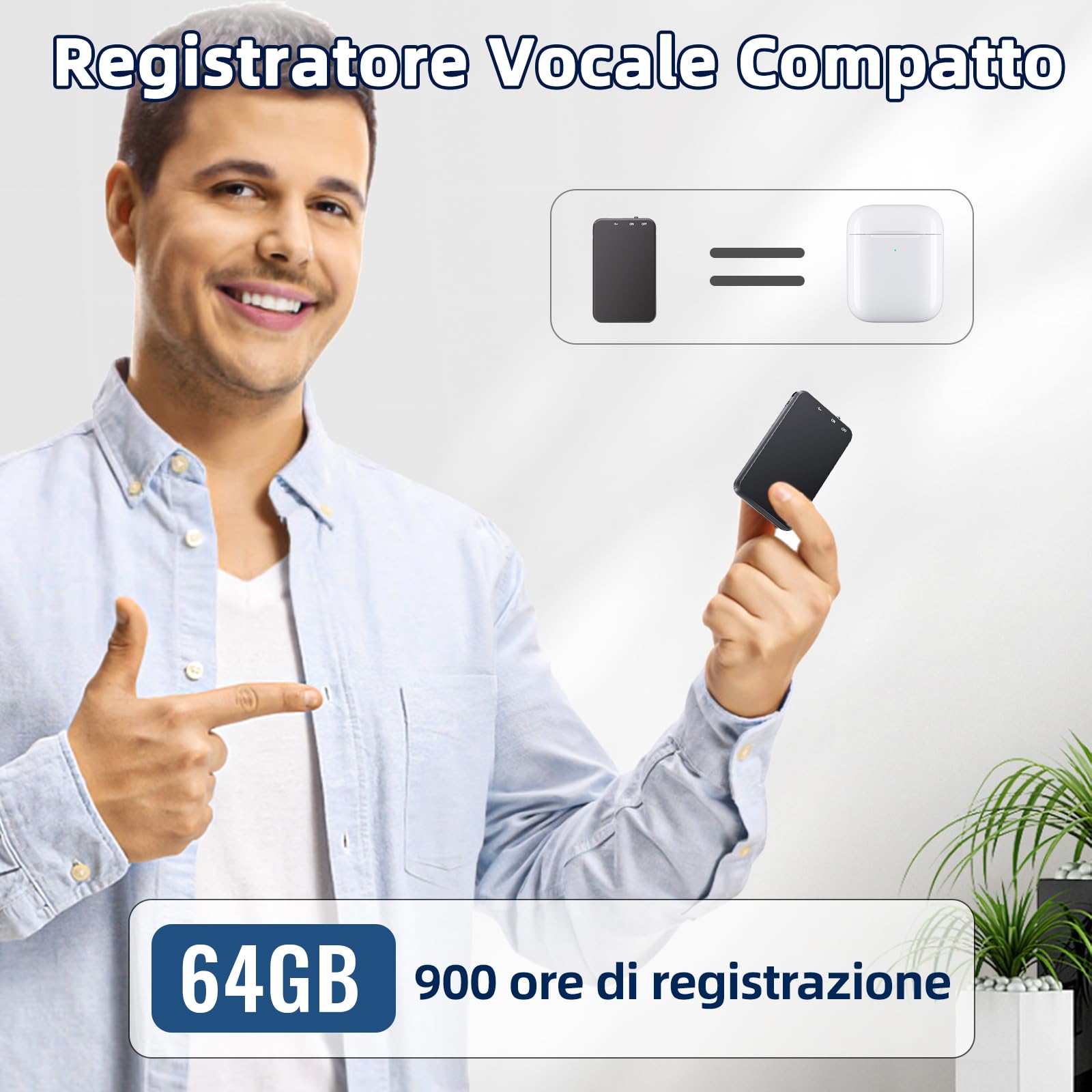 64GB Registratore Vocale, 1536Kbps Mini Registratore Professionale ad Attivazione Vocale con 35 Ore, Riduzione del Rumore per Università Conferenze Riunioni