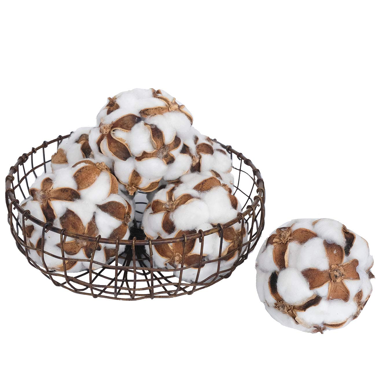 Ciroases 4.5 Inch Cotton Decor Balls for Rustic Farmhouse Decor，Ornaments，Vase Bowl Filler, Trays, Weddings, Parties, White/Brown, Set of 6