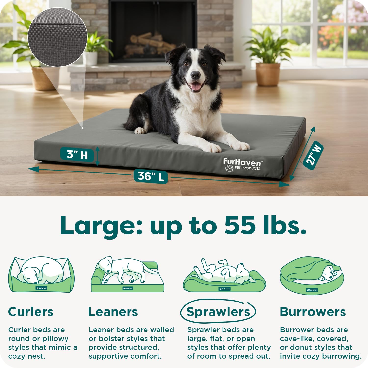 Amazon | FurHaven 大型整形外科犬用ベッド 防水 屋内/屋外 ロゴ
