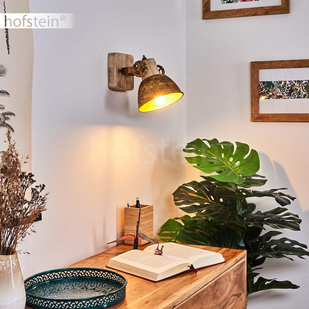 Applique Orny en bois et métal aspect bronze ancien, spot mural pivotant de style rétro-industriel, idéal dans un salon vintage, pour 1 ampoule E27, ampoule(s) non incluse(s)