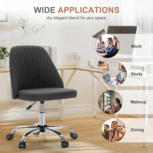 Miniatura 8 de DUMOS Silla de oficina, cómoda silla de escritorio giratoria con ruedas, asiento ancho, sin brazos, altura ajustable, sillas de computadora para el