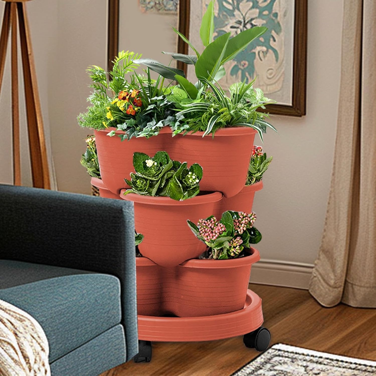 Confezione da 3 vasi impilabili per fragole, in terracotta durevole e resistenti alle intemperie, contenitori verticali da giardino per erbe e fiori, perfetti per uso interno ed esterno