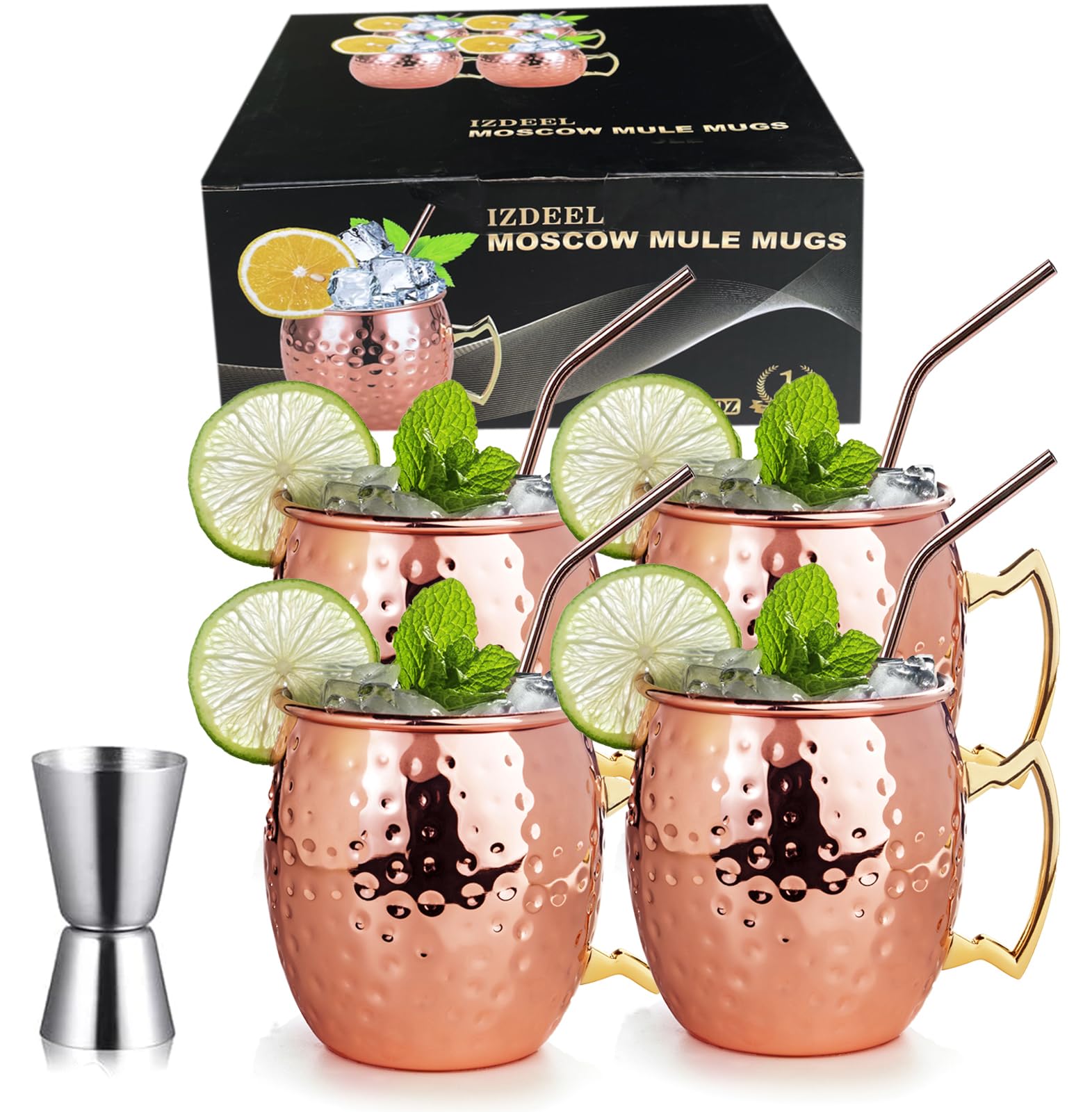Moscow Mule Becher 4er Set Kupfer Moskau Mule Becher 550ml Tasse Kupferbecher für Cocktail, Gin, Bier, kalte Getränke, Zuhause, Bar, Party, Valentinstag Muttertag Vatertag Geburtstag Geschenke Kasten