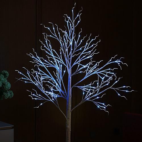 Miniatura 8 de Fanshunlite Árbol de abedul iluminado, 6 pies, 18 colores cambiantes, abedul iluminado para Halloween y Navidad con luz de hadas RGB, 120 LED con 8